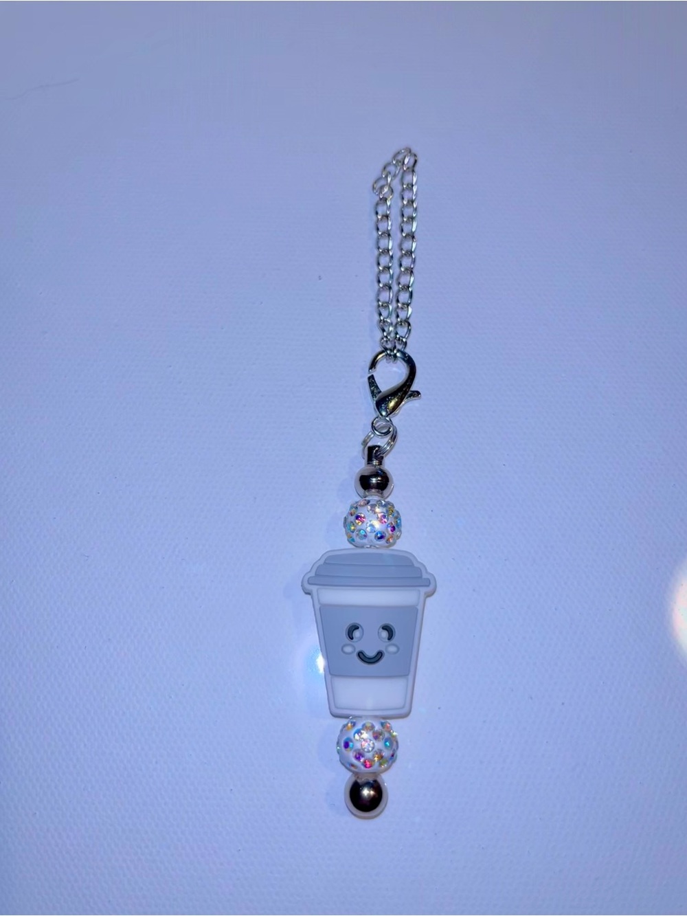 Cute Coffee Cup Charm Keychain w/Rhinestone Accents Cup Charm